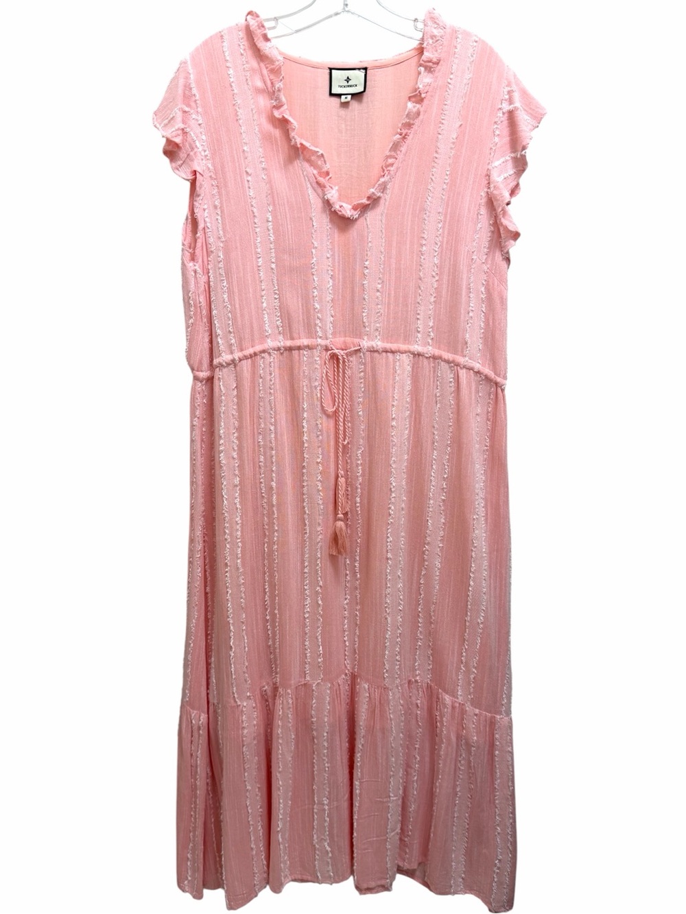 Tuckernuck Peachy Pampelonne Maxi Dress Ruffle Tassel Pink Size M - Picture 3 of 12